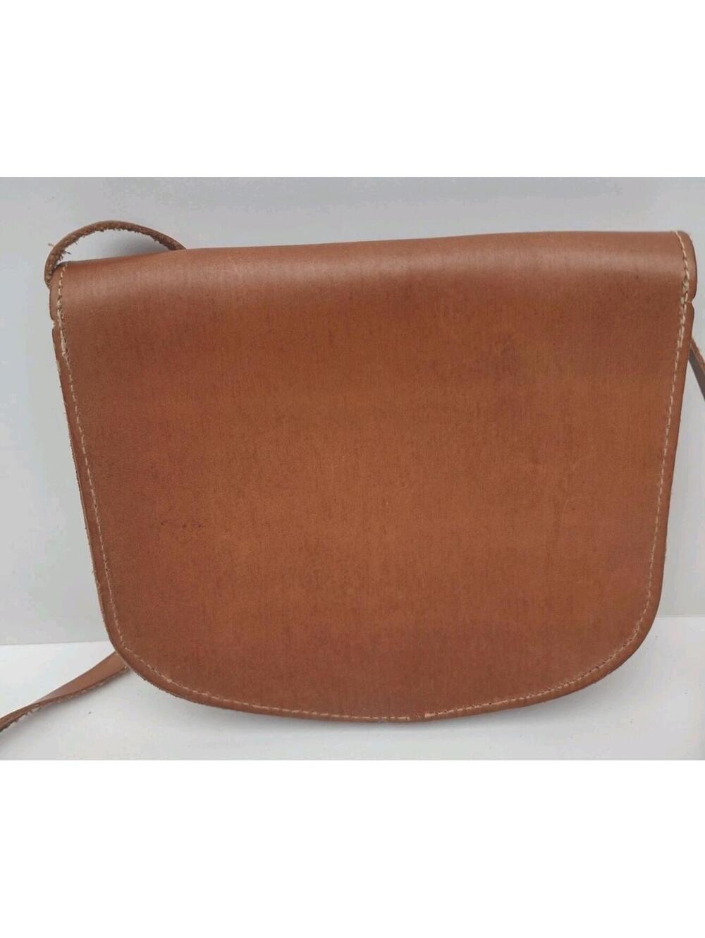 VTG 70s Handmade Leather Boho Mini Satchel Crossbody Bag Gold Buckle U‑Shape - Picture 5 of 8